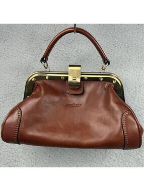 Gianni Conti Brown Leather Frame Bag Womens Kiss Lock Doctor Top Handle